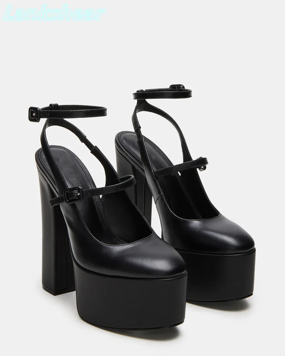 

Platform Round Toe Solid Sandals Block High Heels Double Strap Buckles Women Stilettos Slingback Sexy Luxury 2025 Party Summer