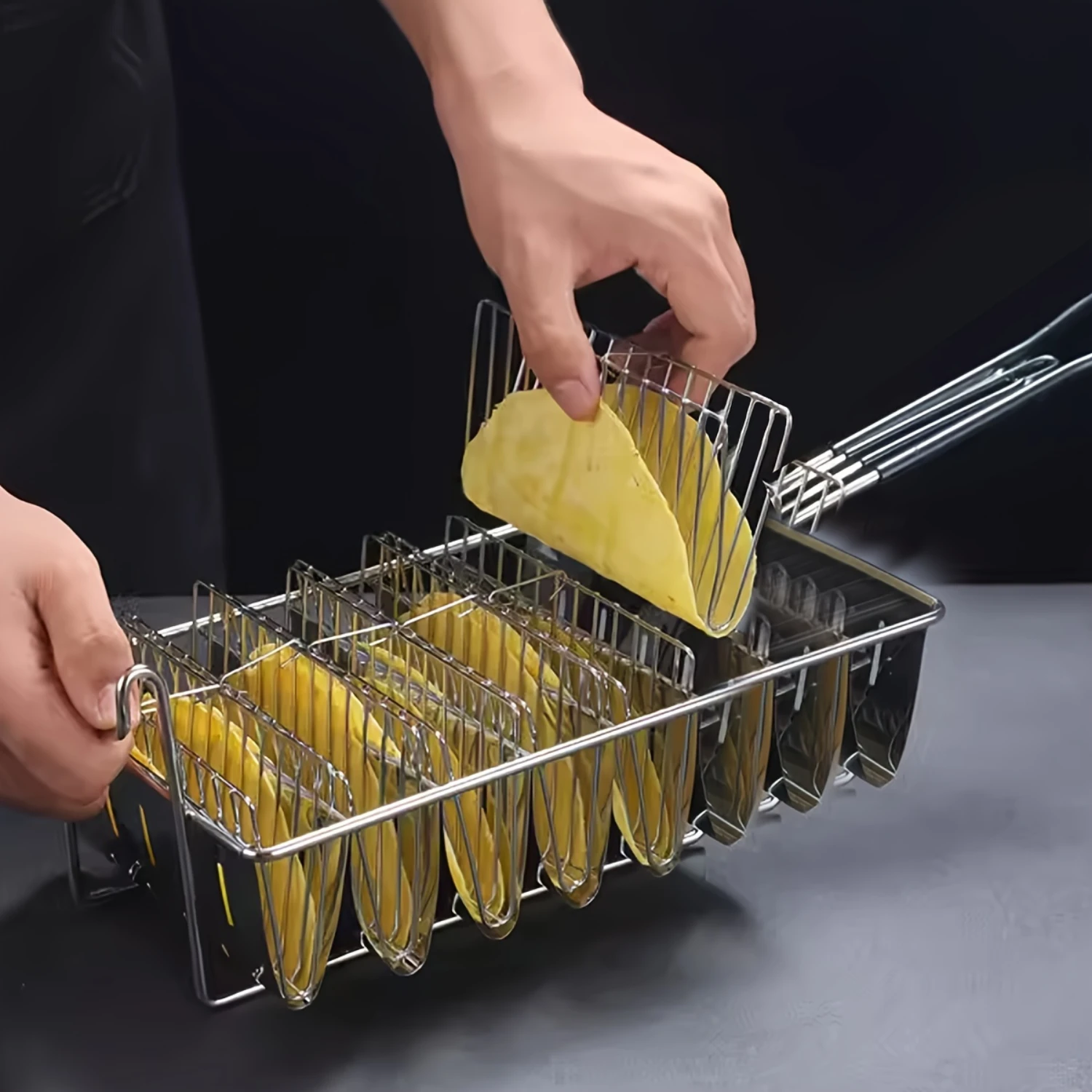 1 Set Of 8 Grids Mexican Tucker Frying Basket Stainless Steel  Dip Plastic Handle Non-slip, For  Party