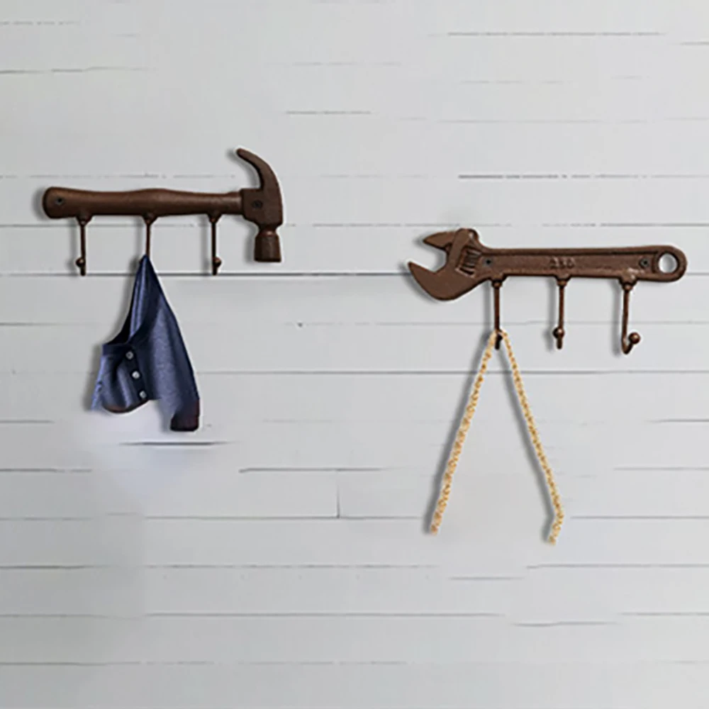 Retro Cast Iron Hanger Dress Hook On The Wall For Hanging Home Office Key Rack Hammer Wrench Wall Metal Decorative Hooks