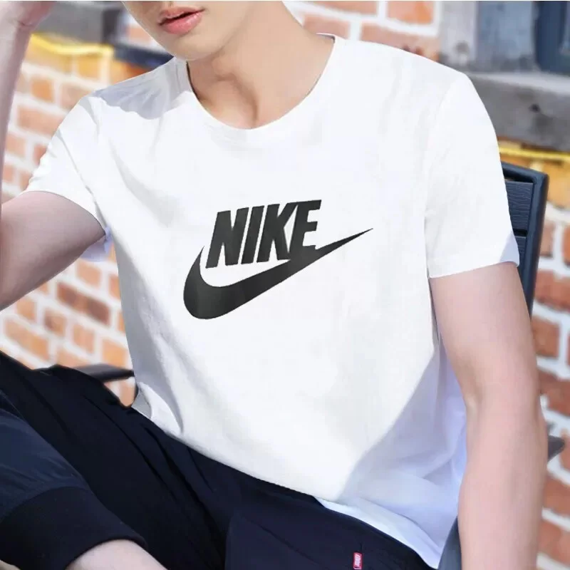

Nike Casual White Cotton Short Sleeve T-Shirt with Black Swoosh AR5005-101