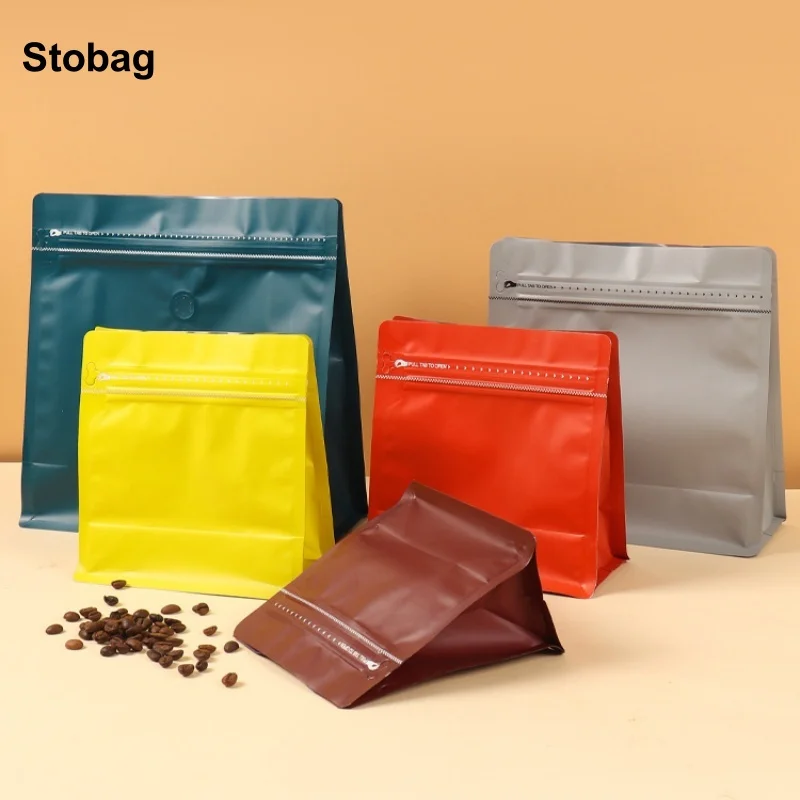 

StoBag 50pcs Color Frosted Coffee Beans Packaging Bag Stand Up Octagonal Food Sealed Aluminum Foil Storage Reusable Pouches