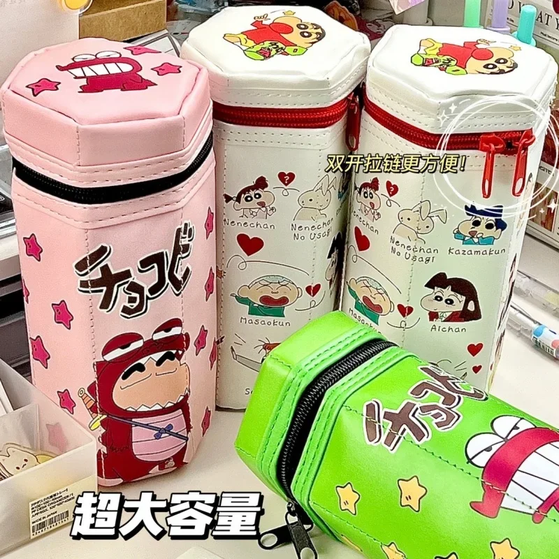 Crayon Shinchan Hexagonal Cartoon Pencil Case Crocodile Hunter Biscuit Box Stationery Bag Student Storag Stationery Wholesale