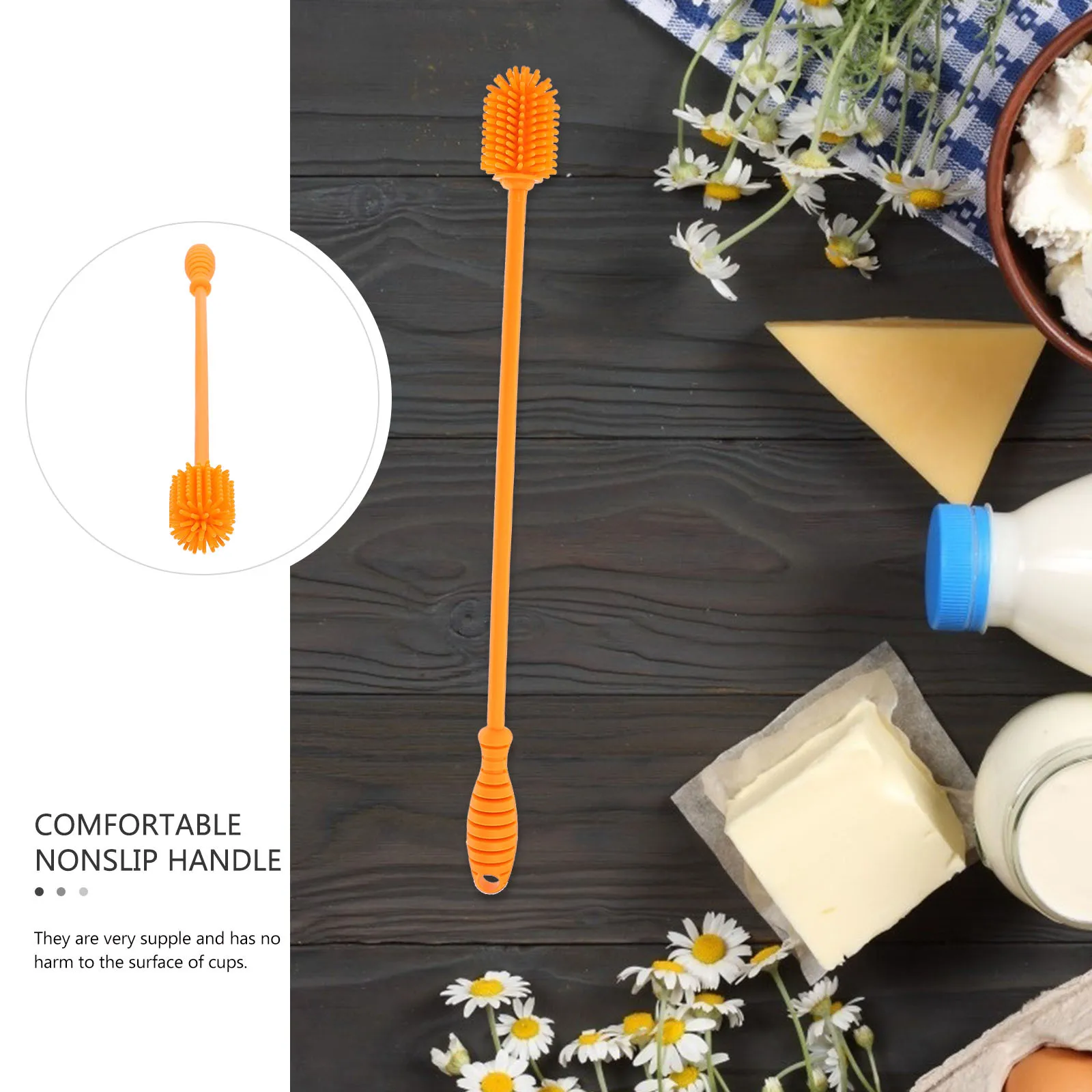 

Щетка для чистки детских бутылочек, 1 шт., силиконовая, мягкая, с щетиной высокой плотности, с длинной ручкой, подвесная, для чистки кухонной посуды, многофункциональная