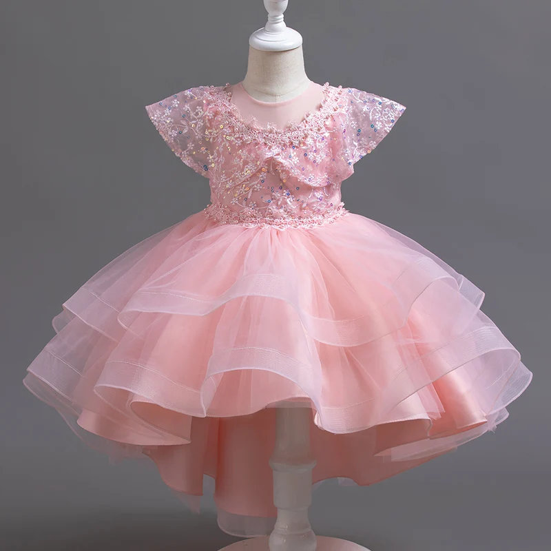 

T245 Girls' Formal Evening Trailing Dress Pengpeng Skirt Sleeveless Princess Fluffy Cake Dinner Performance Dance