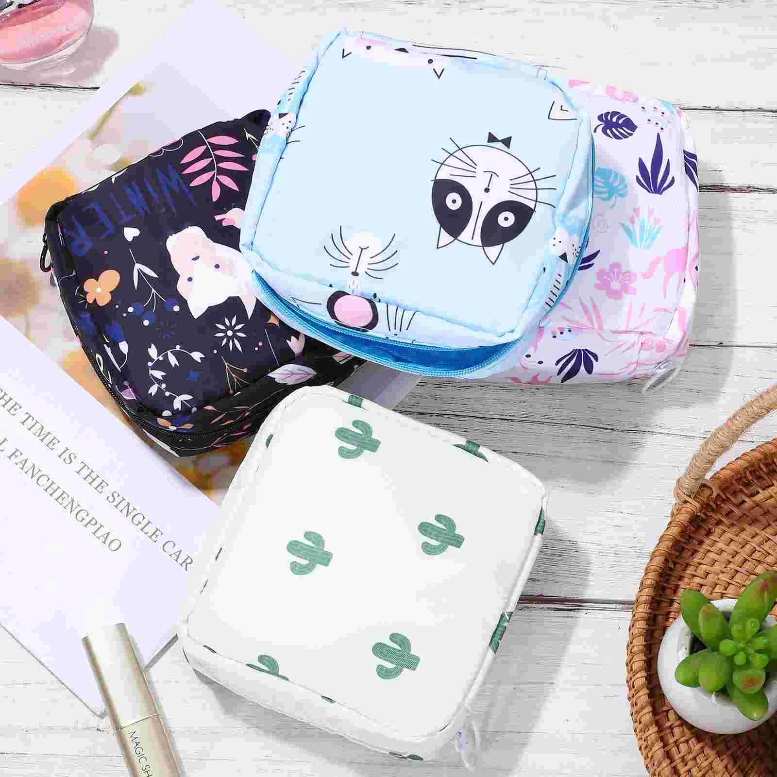 4 Pcs Small Wallet Portable Sanitary Napkin Travel Toiletry Bag for Purse Oxford Cloth Girl Purses Storage