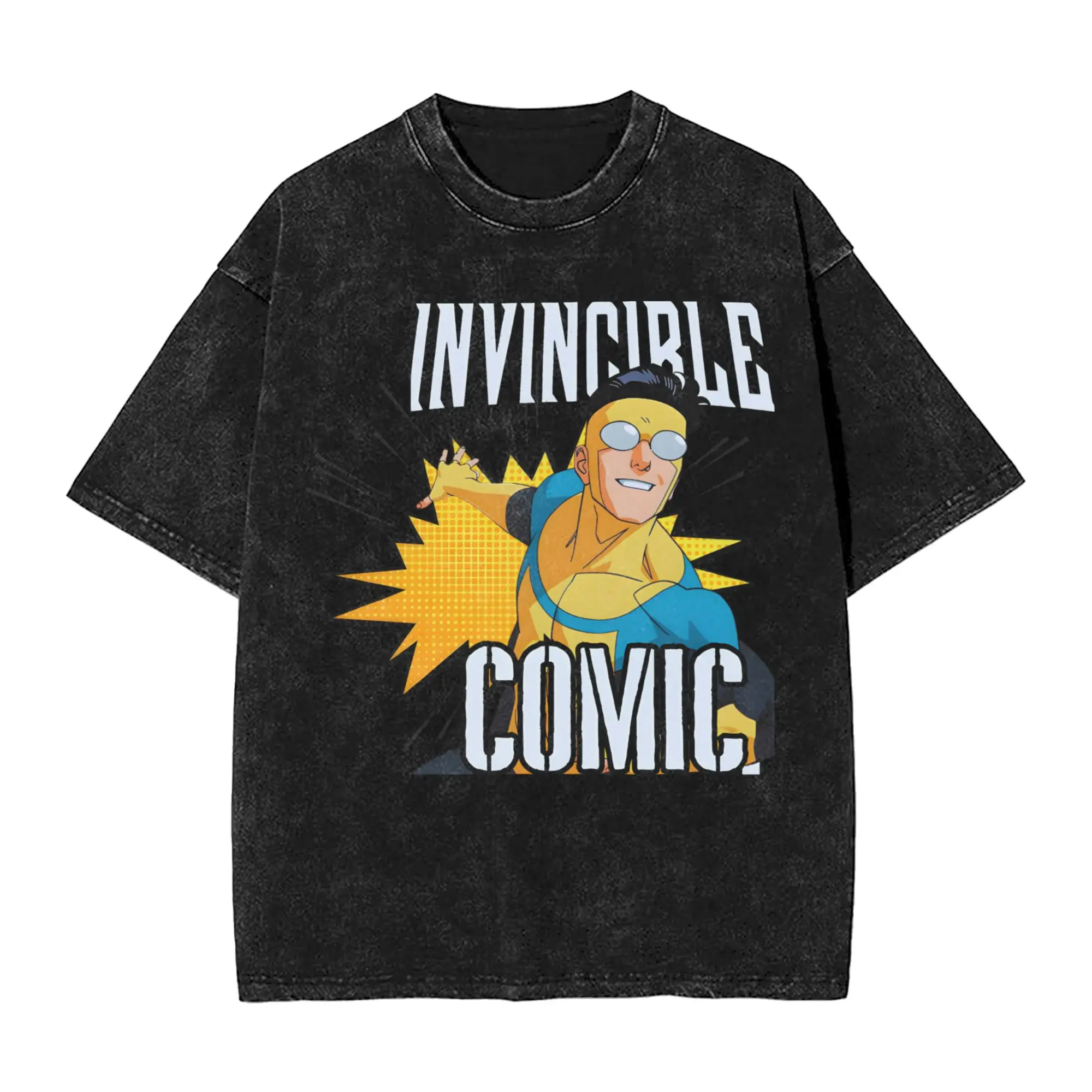 Funny Invincibles Mark Grayson Comic Burst T-Shirt for Men Crew Neck Cotton Washed T Shirts  Short Sleeve Tees Printed Clothing