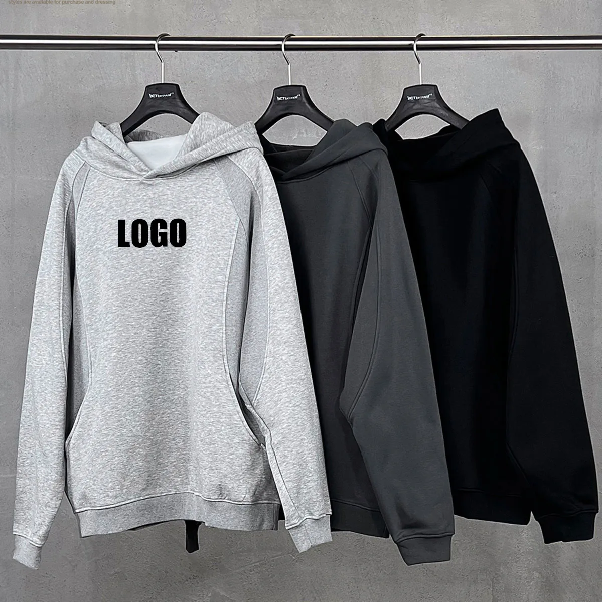 

Customized LOGO men's new autumn and winter 340G heavy European and American crescent curved hoodie fleece sweater