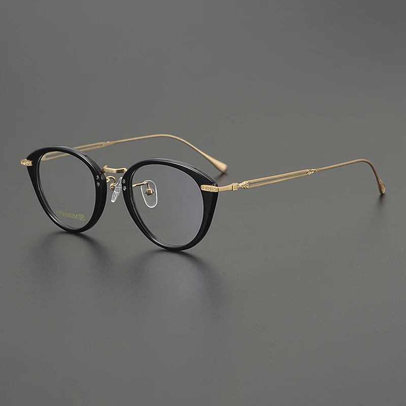 Ultra-light titanium simple commuting oval glasses frame, retro black and gray artistic youth casual myopia optical glasses