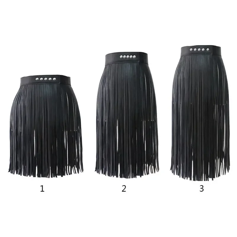 

Women High Waist Faux Leather Fringe Tassels Skirt with Buttons Halloween Party Punk Rock Costume Clubwear 1Pc