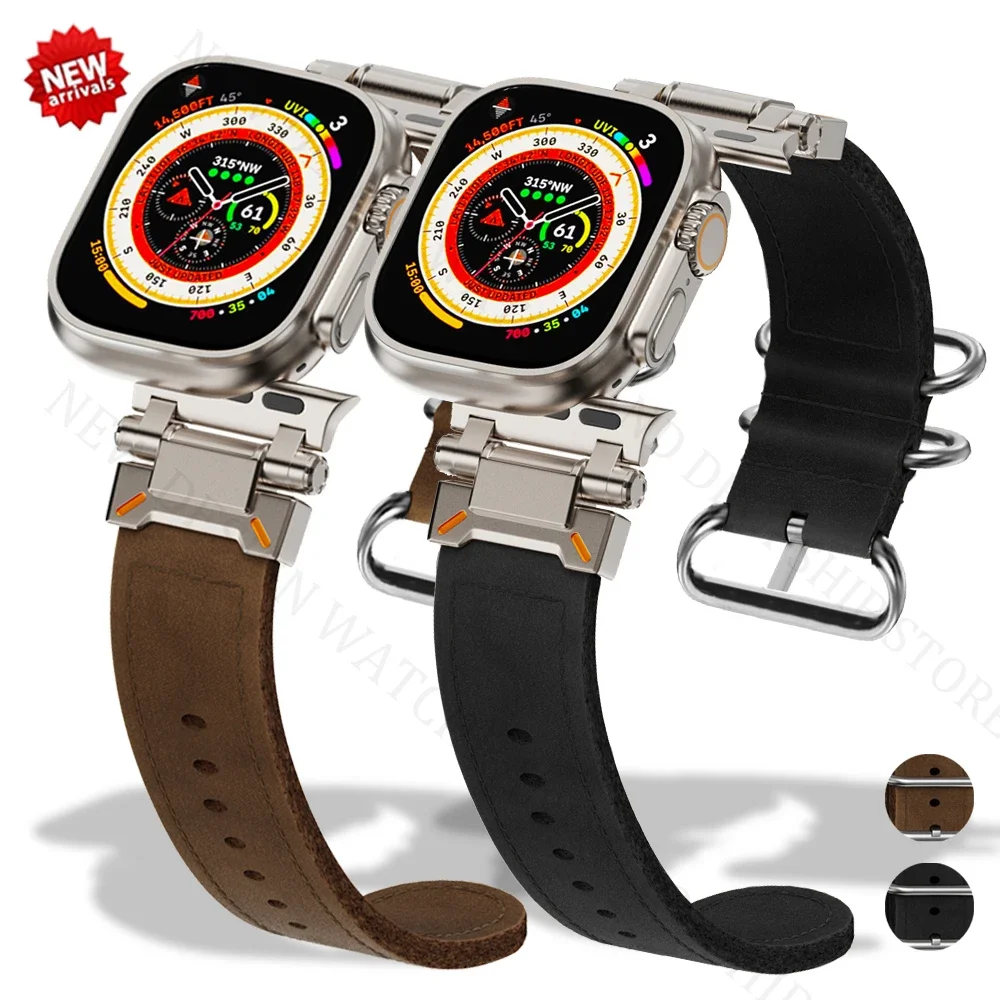 سوار جلدي فاخر لساعة أبل Ultra2 49 مللي متر سلسلة 10 46 مللي متر حزام ناعم لساعة iWatch 9 8 7 45 مللي متر 6 5 4 Se 44 مللي متر سوار الأعمال