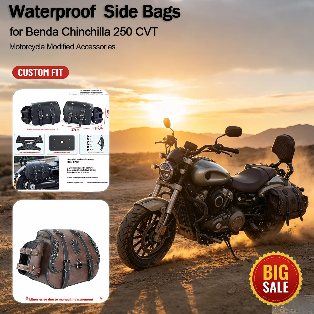 New Retro Quick‑Release Waterproof Side Bags With Quick Release Bracket for Benda Chinchilla 250 CVT Motorcycle Accessories