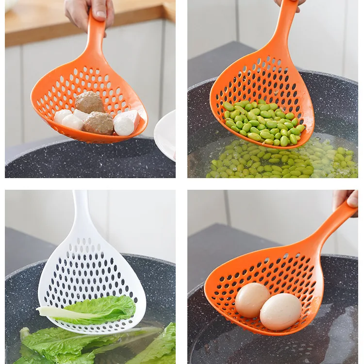 3pcs Strainer Scoop Colander Slotted Pasta Spoon Plastic Skimmer Spoon with Handle Food Drain Shovel for Kitchen Cooking