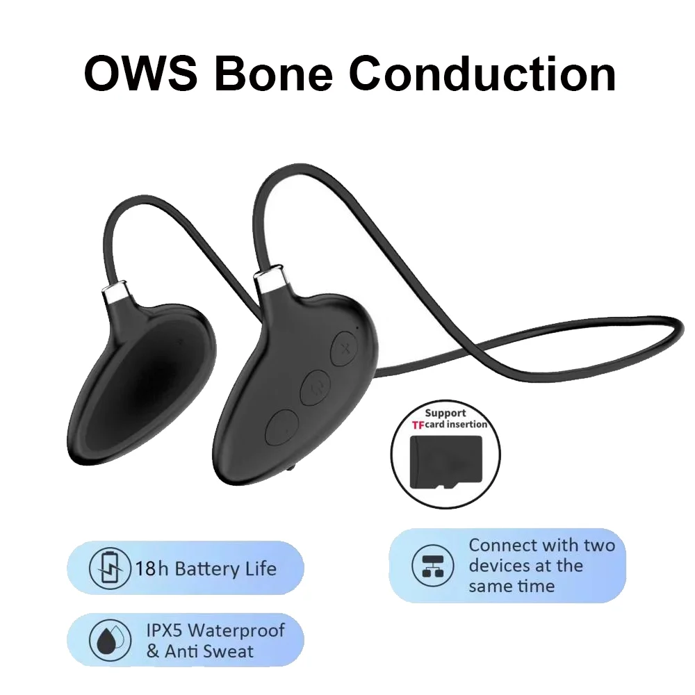 Bluetooth 5.3 Bone Conduction Ear Hanging Earphones Neck Hanging Waterproof TF Card Mode Sports True Wireelss Earbuds Headset