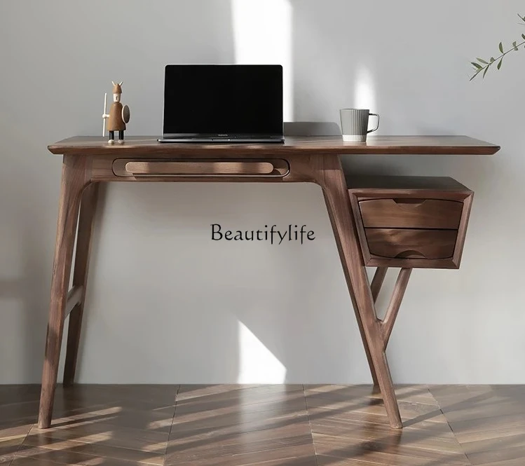 

Nordic Solid Wood Single Desk Japanese Minimalist Creative Computer Desk Black Walnut Wooden Desk