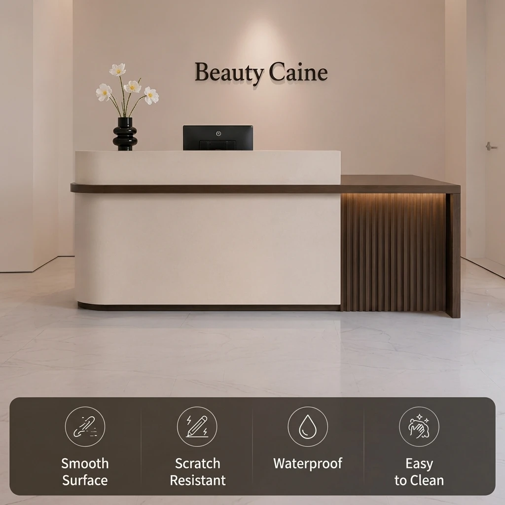 Modern MDF Reception Desk With Led Light For Beauty Salon Nail Salon Hotel Office Building Training Institution Front Desk