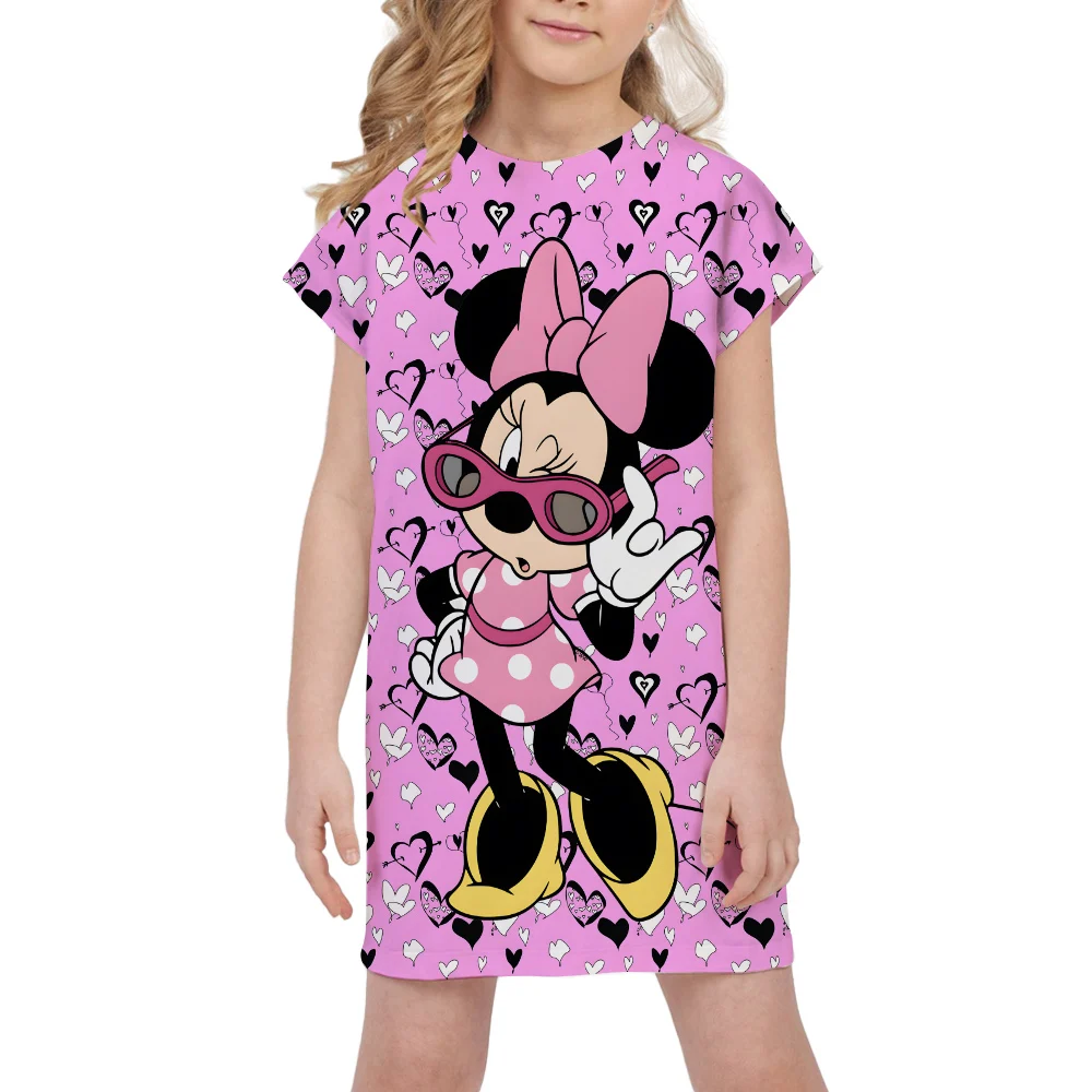 Girls Disney Minnie Mouse Dress Summer Children's Casual Clothing 2-8 Years Girl Birthday Party Princess Dresses Quick Dry Top