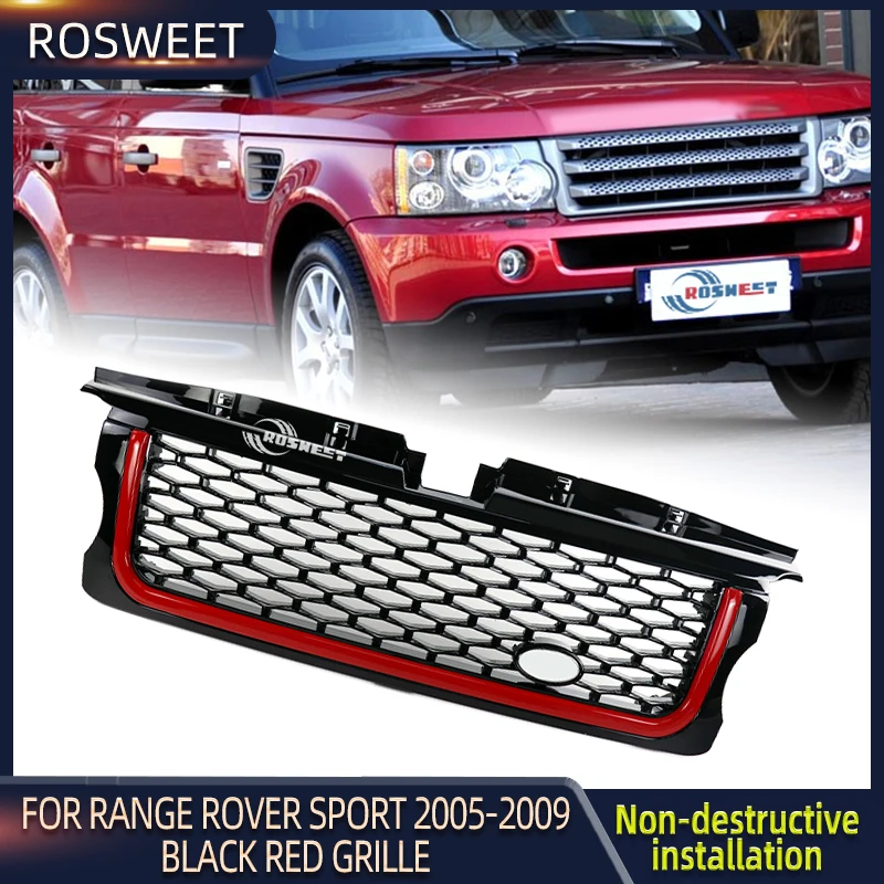 Car Front Grille Upper Mesh Black Frame Red Strip ABS Grill For Land Rover Range Rover Sport L320 2005 2006 2007 2008 2009