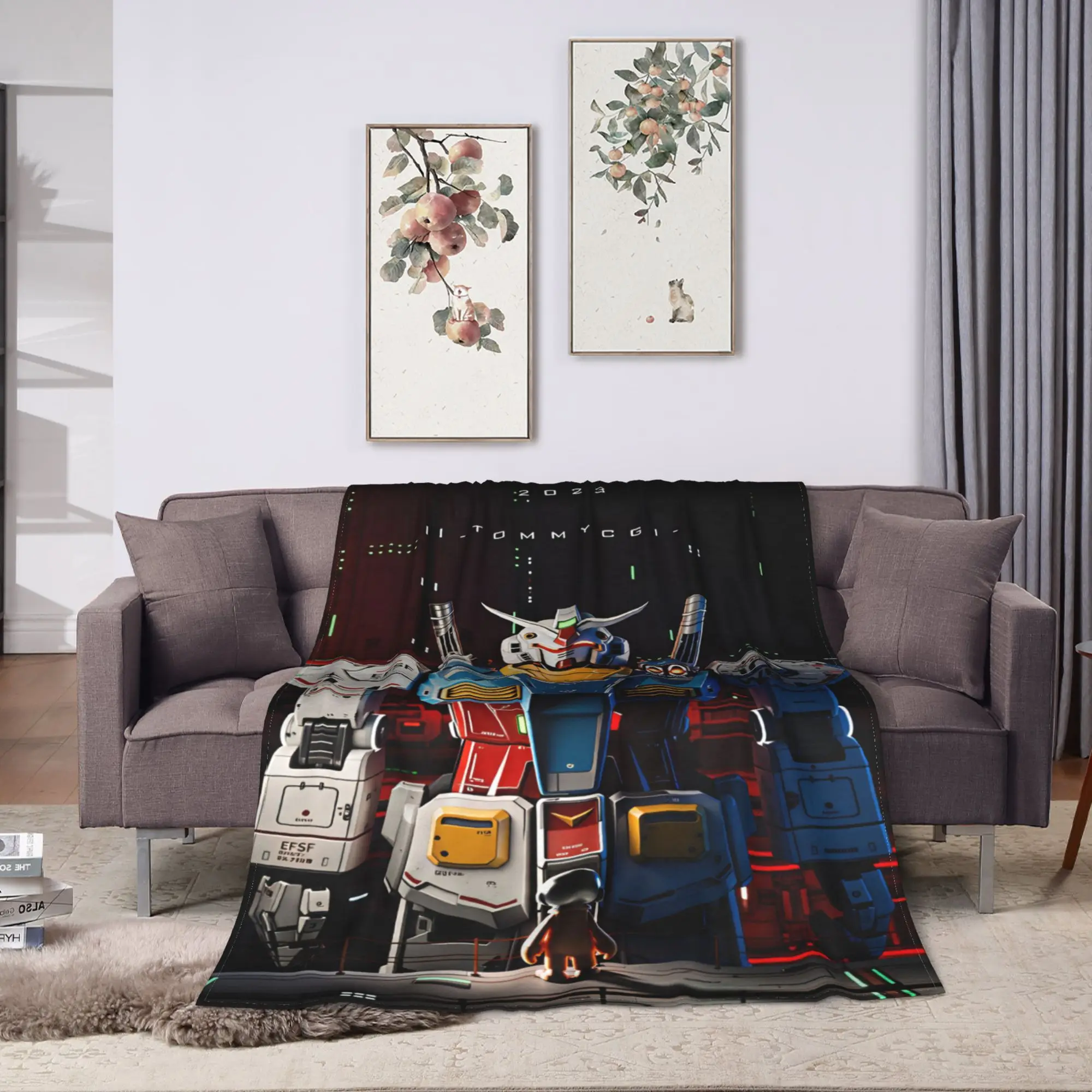 Mobile Suit Gundam Flannel Blanket  Warm Soft Bedding Throws for Home Decor Decorative Novelty Bedspread Sofa Bed Cover