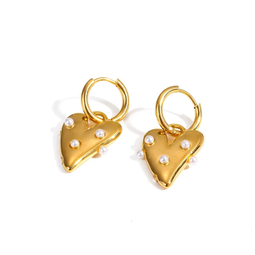 Herzförmige Ohrringe für Damen mit kleinen Perlen, aus Edelstahl, modischer Schmuck, Accessoire, Geschenk. – Detail 5