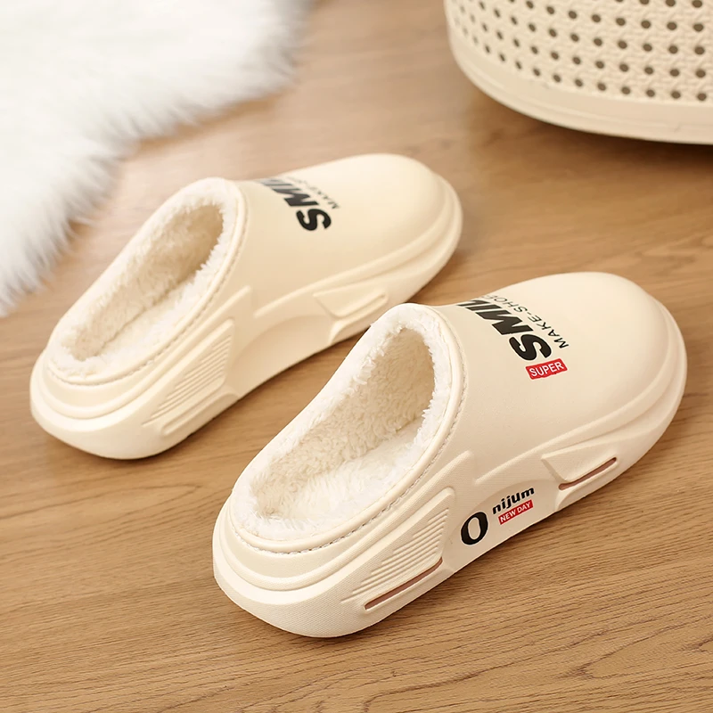 New Winter Men Warm Slippers Cotton Slippers Outdoor Indoor Cotton Shoes Waterproof Mens Comfortable Home Bedroom Plush Slippers