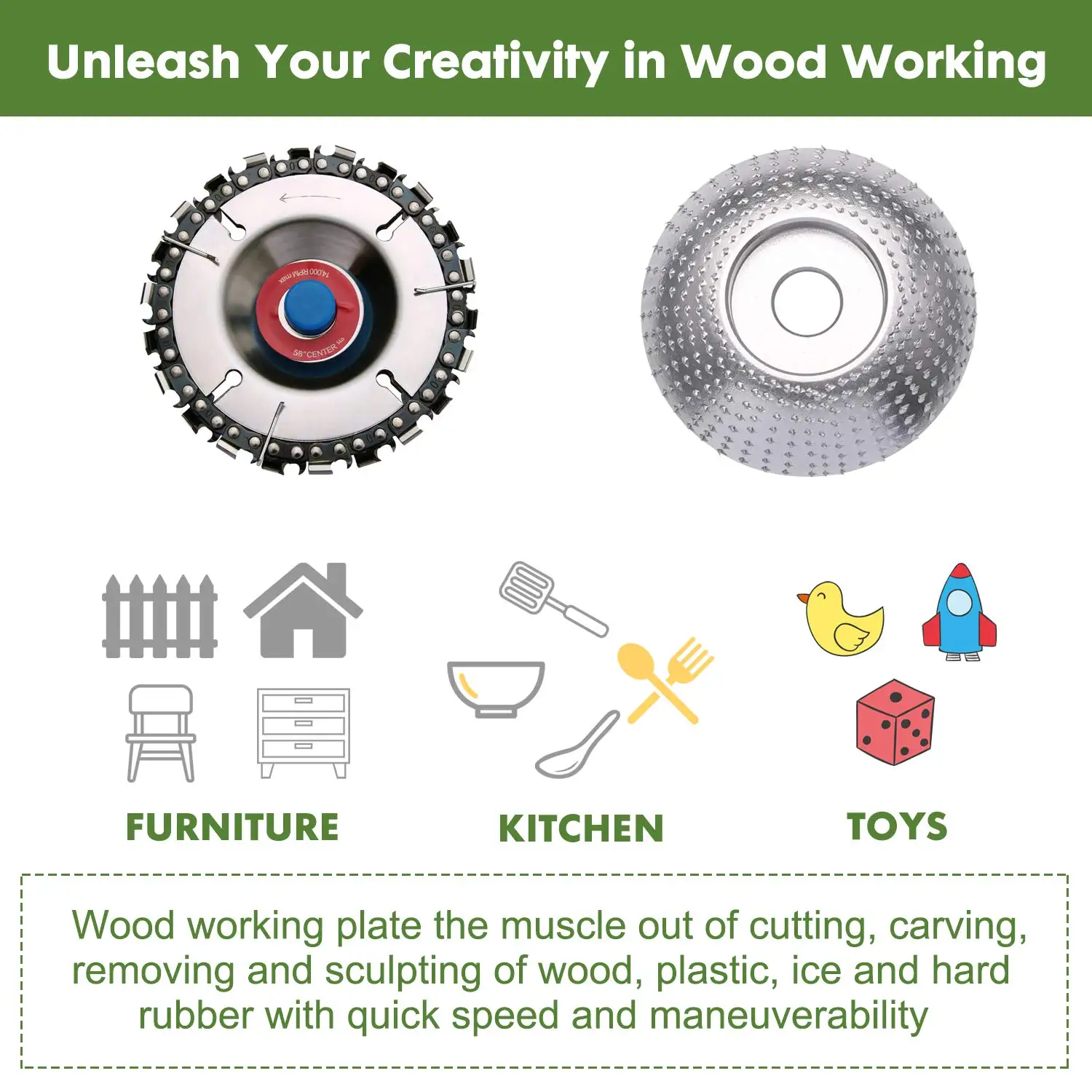 Woodworking Carving Disc 4 Inch 22 Teeth & Tungsten Grinder Carving Disc Anti-Kickback Double Saw Teeth Shaper Angle Grinder