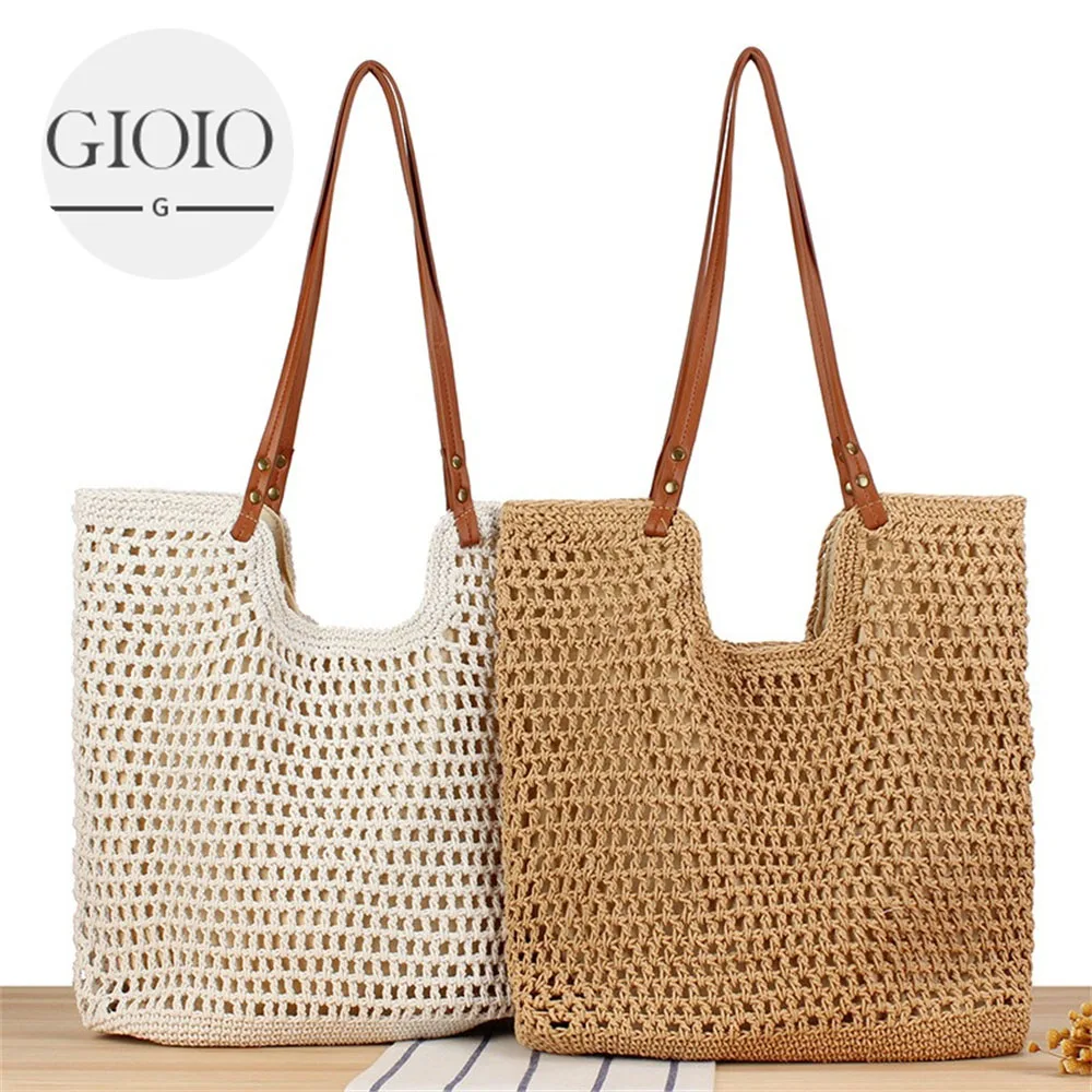 

Hand-woven Women's Shoulder Handbag Bohemian Summer Fashion Straw Beach Tote Bag Travel Shopper Weaving Shopping Bags 2024