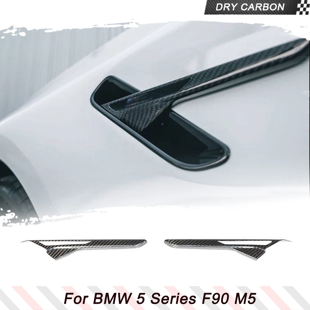 Car Door Side Fender Air Vent Trim Covers DRY Carbon Fiber for BMW 5 Series F90 M5 2018 - 2020 Side Bumper Vent Fins Splitters