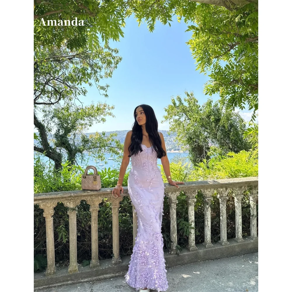 

Amanda Customized Sheath Shiny Spaghetti Strap Prom Dress Flowers Elegant vestidos de noche Floor-Length Formal Evening Dresses