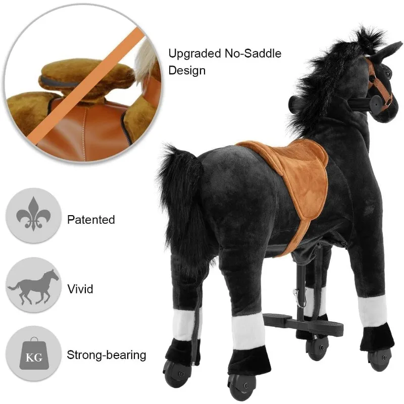 Passeio de cavalo para crianças com rédeas e chapéu de cowboy (altura de 35,43 '') Passeio de cavalo de pelúcia animal andando, carga máxima 165LBS