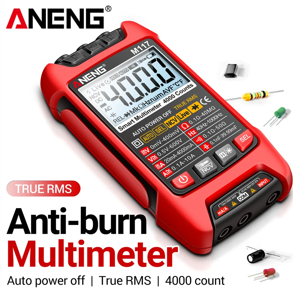 ANENG M117 Capacitor Tester Resistance Current Voltage Multimetro 4000 Counts Instruments Meter Multimeters NCV Backlight Tools