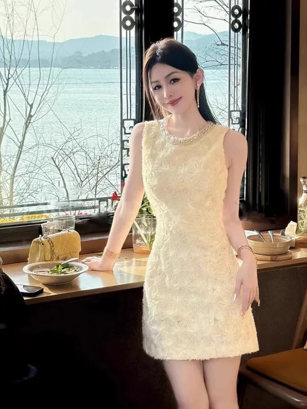 

Летнее модное платье-жилет в корейском стиле 2025 года, женское, приталенное, с цветочным 3D-принтом, короткая юбка, милый стиль