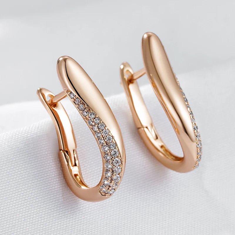 Wbmqda Elegant Simple 585 Rose Gold Color Geometric Iines Natural Zircon Drop Earrings For Women High Quality Dailty OL Jewelry