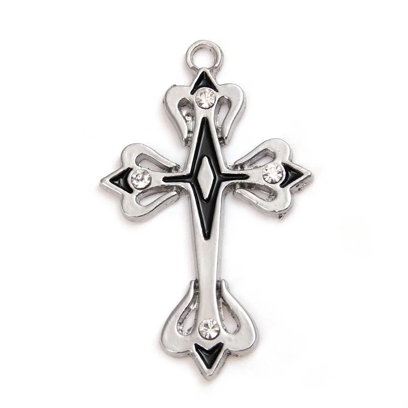 5pcs Silver Color 51x31mm Crystal Cross Charms Jesus Faith Pendant For DIY Handmade Metal Alloy Jewelry Making Finding Supplies image 4