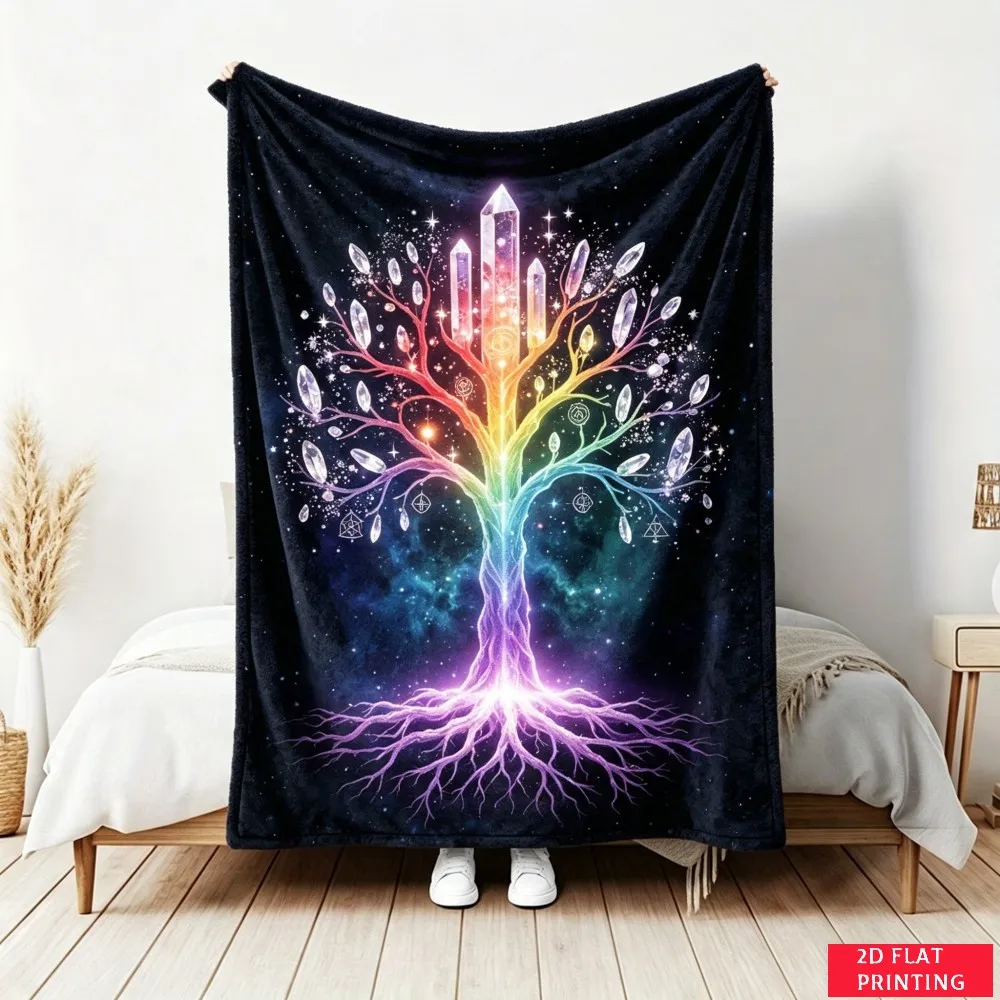Seven Chakras Rainbow Nebula Spiritual Flannel Blanket For Meditative Bedroom Decor Soft Warm Throw Blanket Wrap