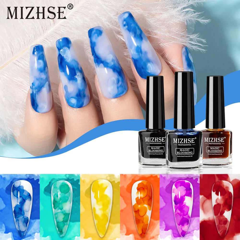 

MIZHSE 7ML 12 Colors Watercolor Ink Gel Blooming Effect Nail Polish Semi Permanent Nails Art Design Air Drying Nail Varnish