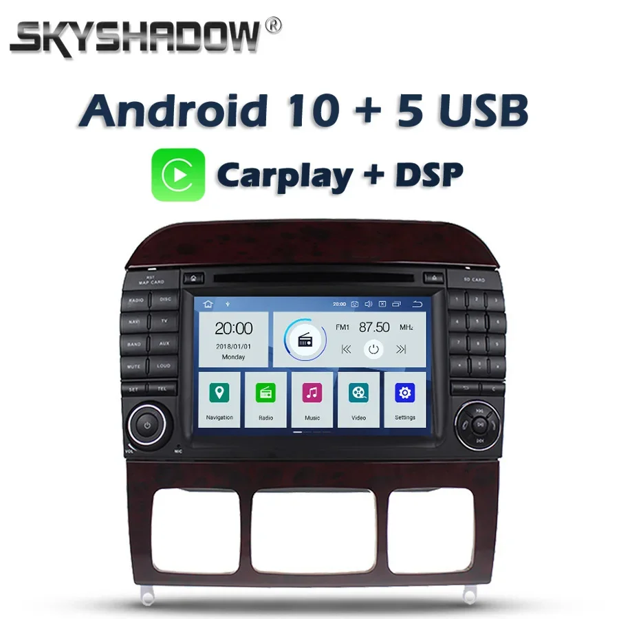 Carplay DSP Car DVD Player PX6 IPS Android 10.0 4GB +64G Bluetooth 5.0 RDS Radio GPS Map Wifi For Benz W220 S400 S420 W215 CL600