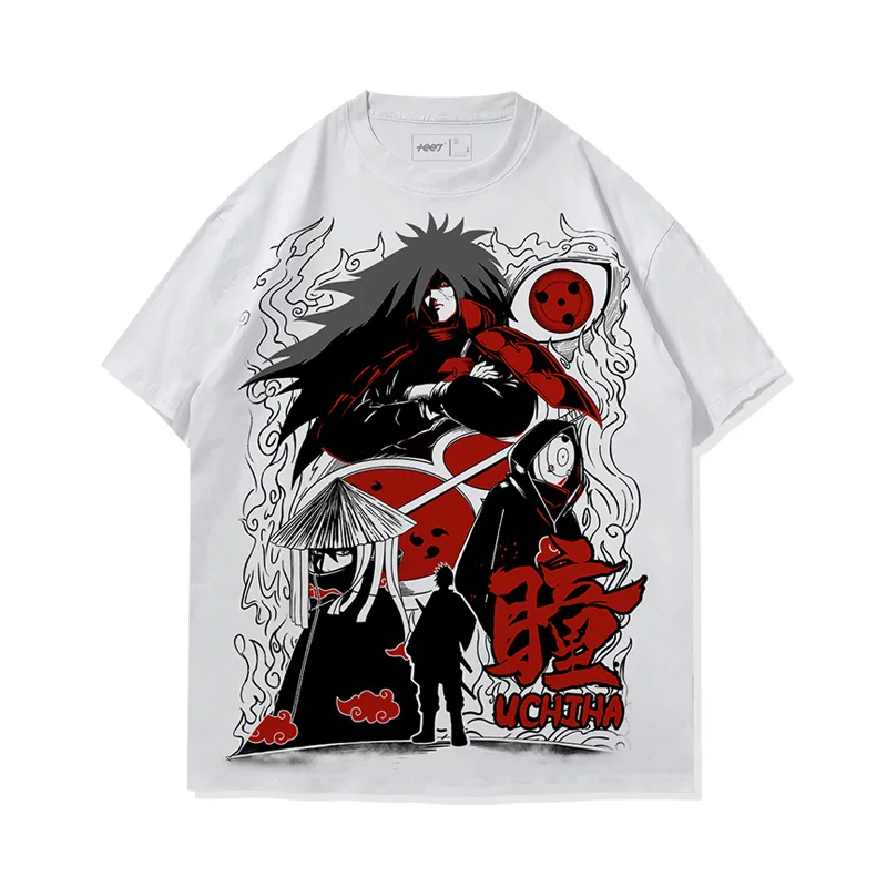 

Japanese Anime Naruto Uchiba Spot Short-sleeved T-shirt Pure Cotton Loose Harajuku High Street Men and Women Y2K