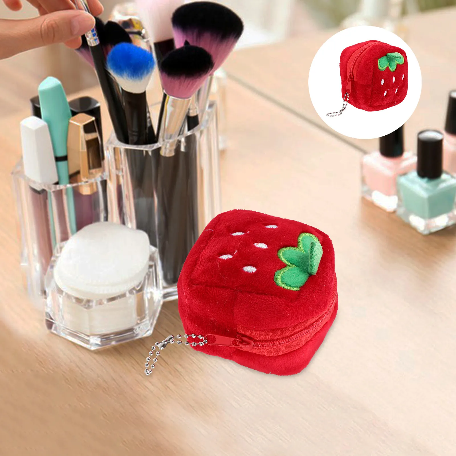 Kawaii Strawberry Coin Pouch Small Wallet for Girls Women Cute Change Purse Mini Keychain Charm Kids Coin Purse