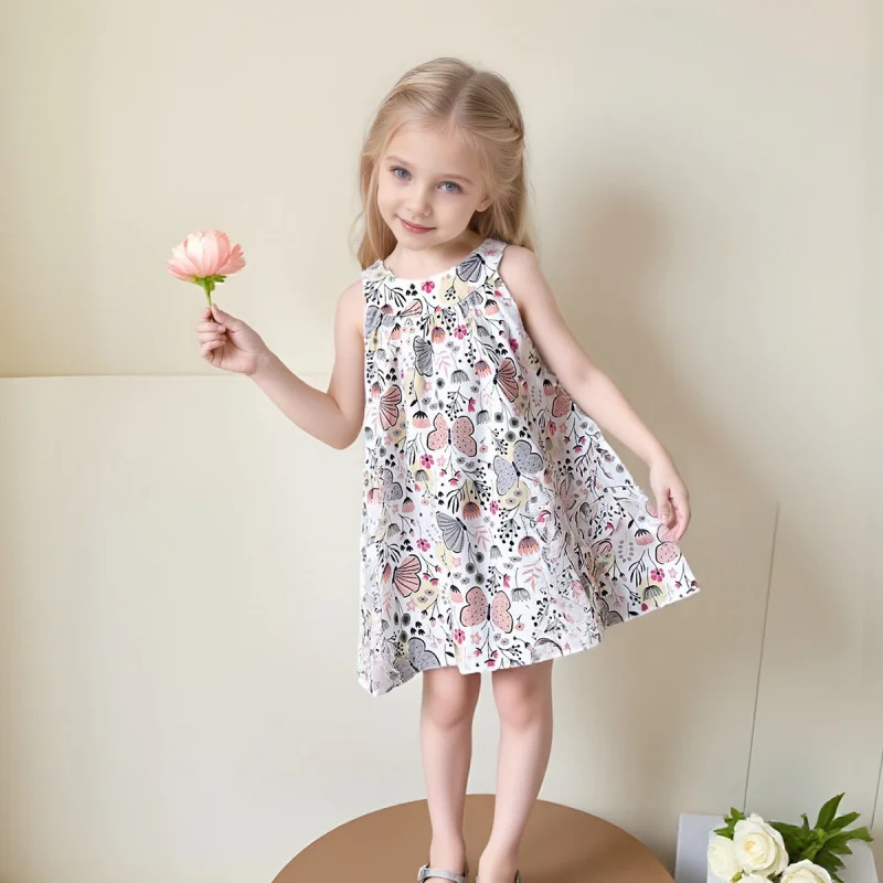 

New summer style girls' suspender dress, stylish printed halter neck dress, fashionable beach tank dress, floral dress for littl