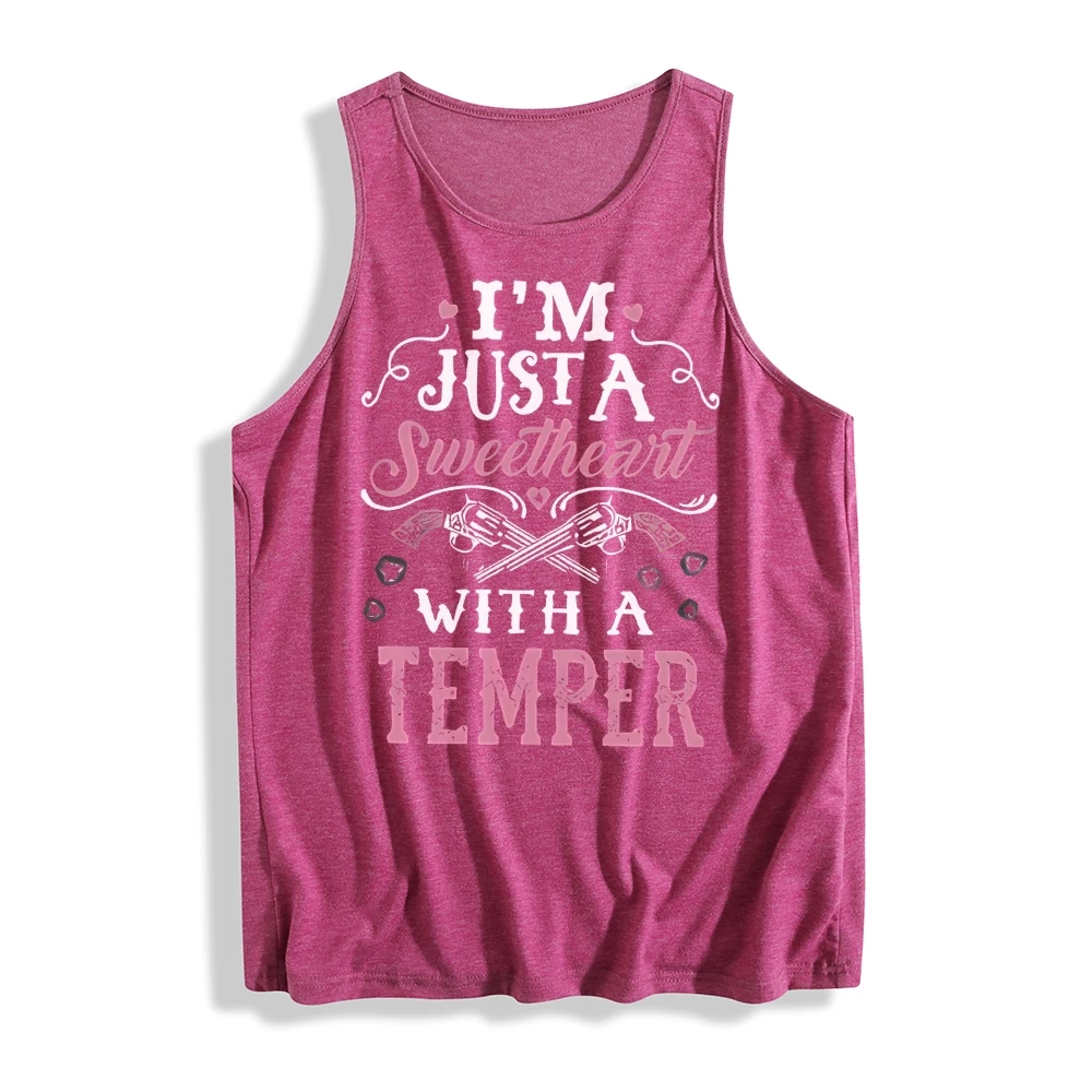 Sweetheart Letter Print T-shirt Casual mouwloos shirt Ronde hals Top Dameskleding Grappige grafische tank Zomerstraatkleding