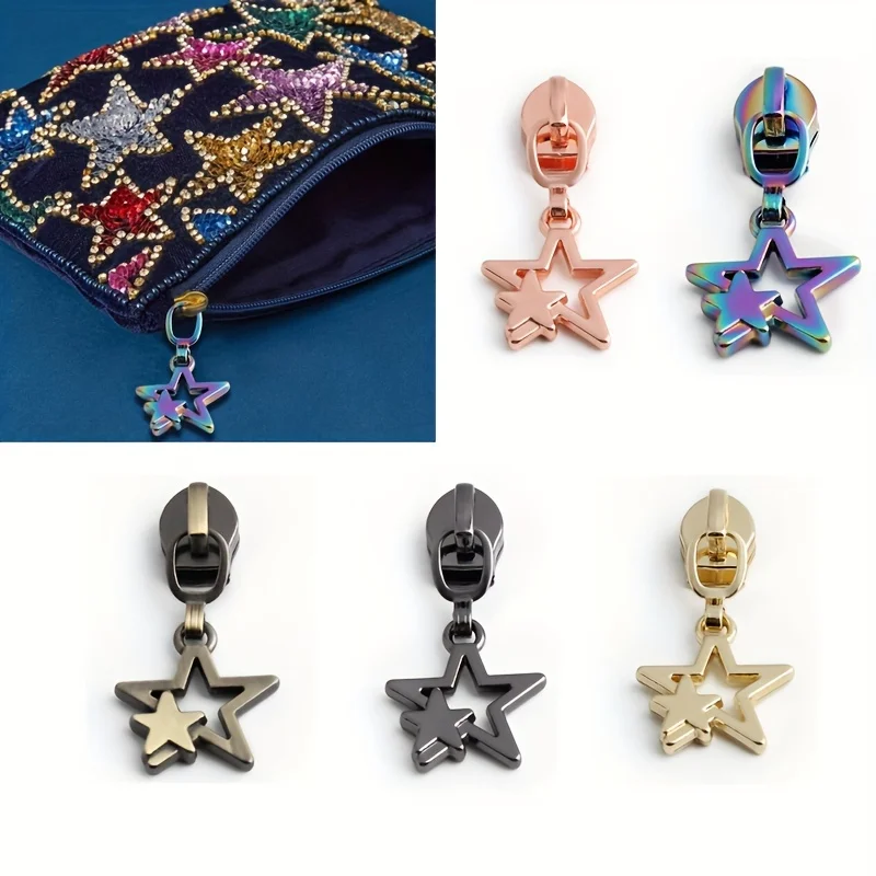 5PCS 30mm Metal Star Wallet Shoulder Bag Zipper Slider Jacket Suitcase Clothes Shoes Tent Removable Fashion Zipper Puller