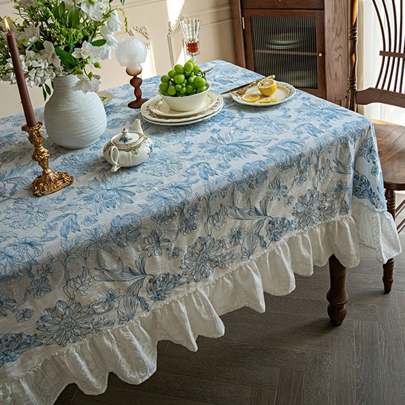 

Retro Lace Embroidery Table Cloth Living Room Coffee Table Cover Home Decoration High-end Elegant Rectangle Jacquard Tablecover