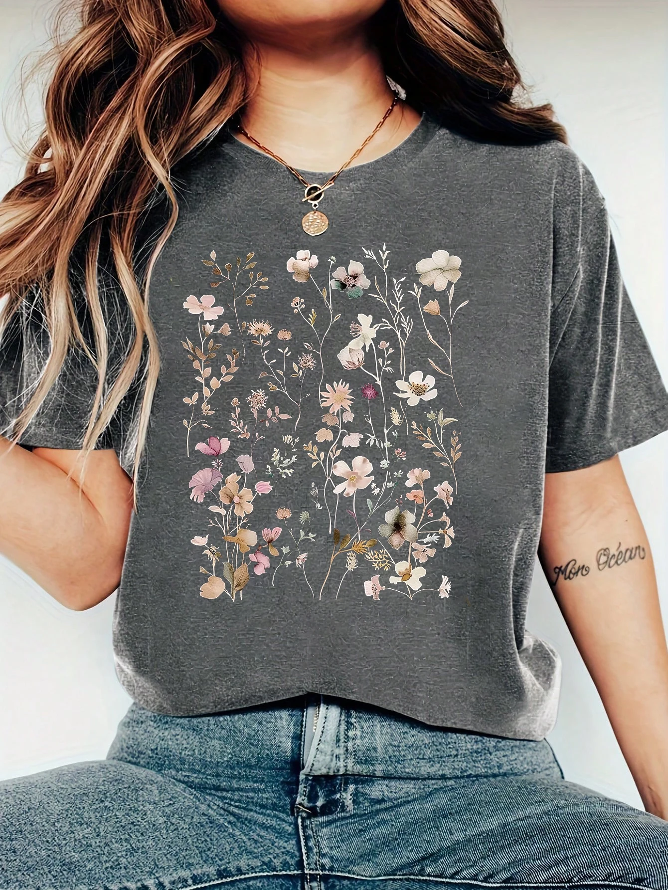 Harajuku Flowers and Plants Vintage Women T Shirt Short Sleeve Crew Neck Summer Tshirt Tops for Women Clothes