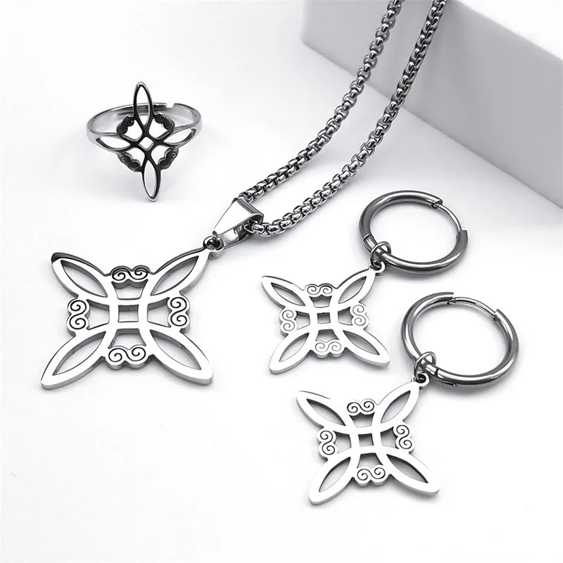 Zestaw biżuterii ze stali nierdzewnej Witchcraft Witch Celtic Irish Knot Wisiorek Naszyjnik Moda Kolczyk Bransoletka Pierścionek nudo de bruja — zdjęcie 2