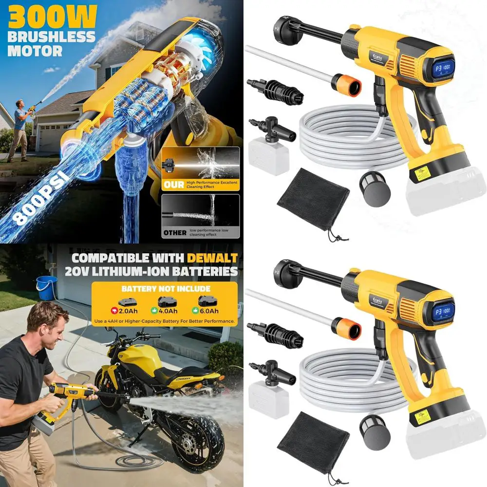 

Аккумуляторная портативная мойка высокого давления 20В, 800 PSI, с насадкой 6-в-1 для чистки автомобилей, полов и стен (только инструмент)