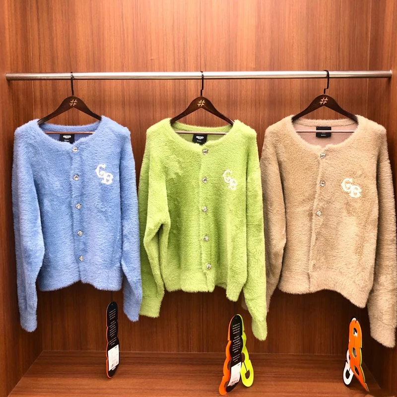 Maglioni di tendenza americana Goodbrand Perla Argento Fibbia Piuma in pile Colletto polo Pullover Uomo Donna Pop Streetwear