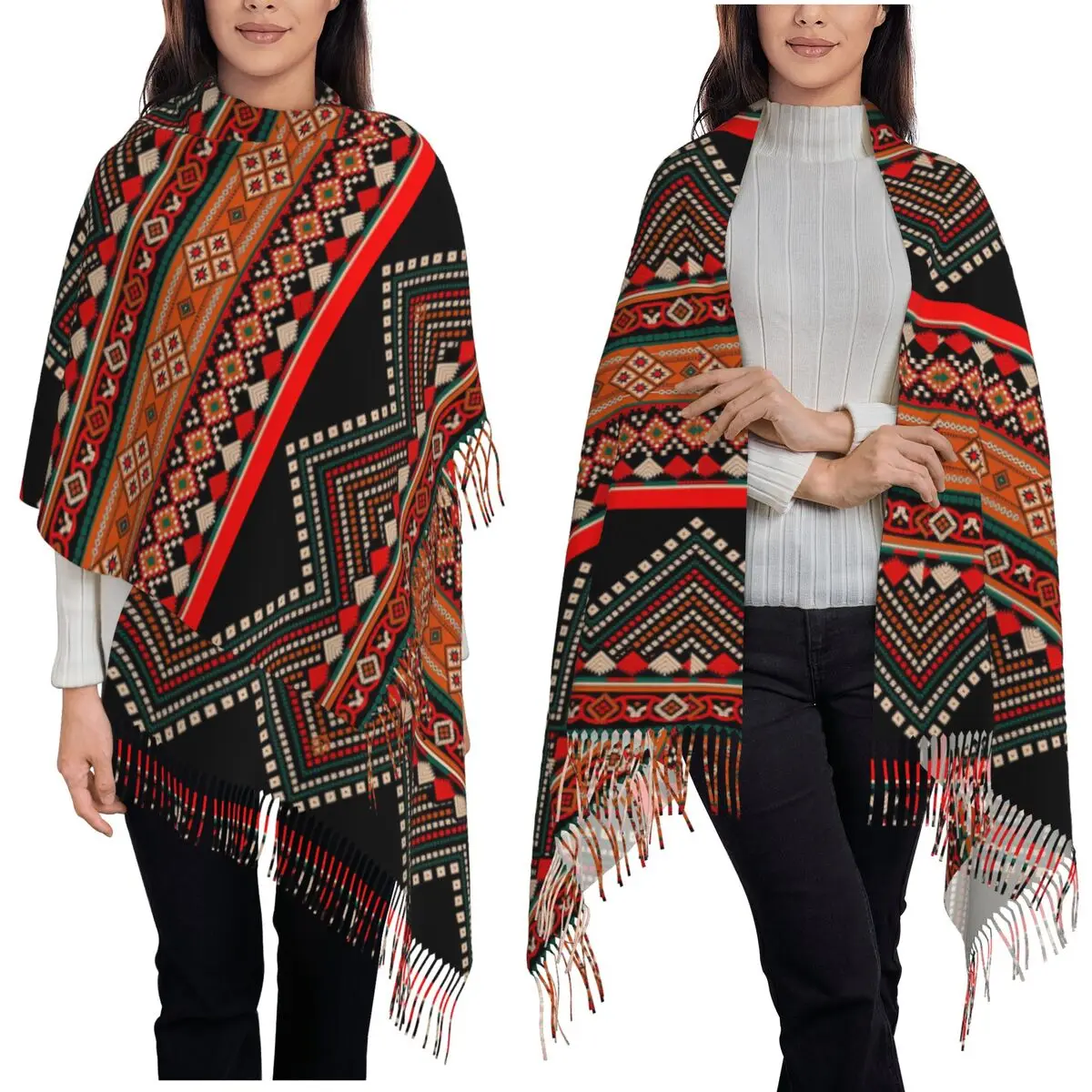 

Большой берберский шарф Kabyle Bohemia Amazigh, шарфы с кисточками для женщин, мягкие теплые шали и накидки, большая осенне-зимняя шаль