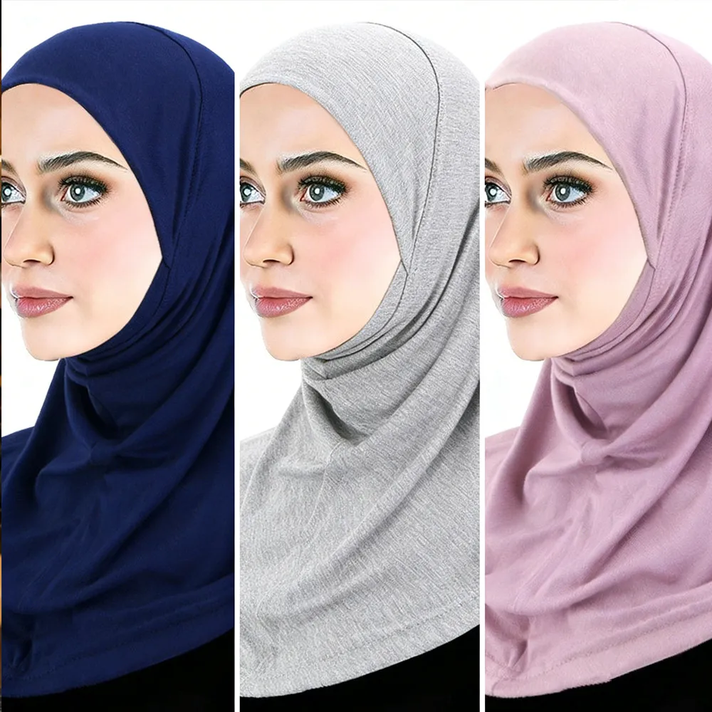 

Новый хиджаб, мусульманский женский внутренний хиджаб, однотонный модальный трикотаж, тюрбан, Малайзийский мгновенный шарф, подшапка, повязка на голову Амира, шляпа