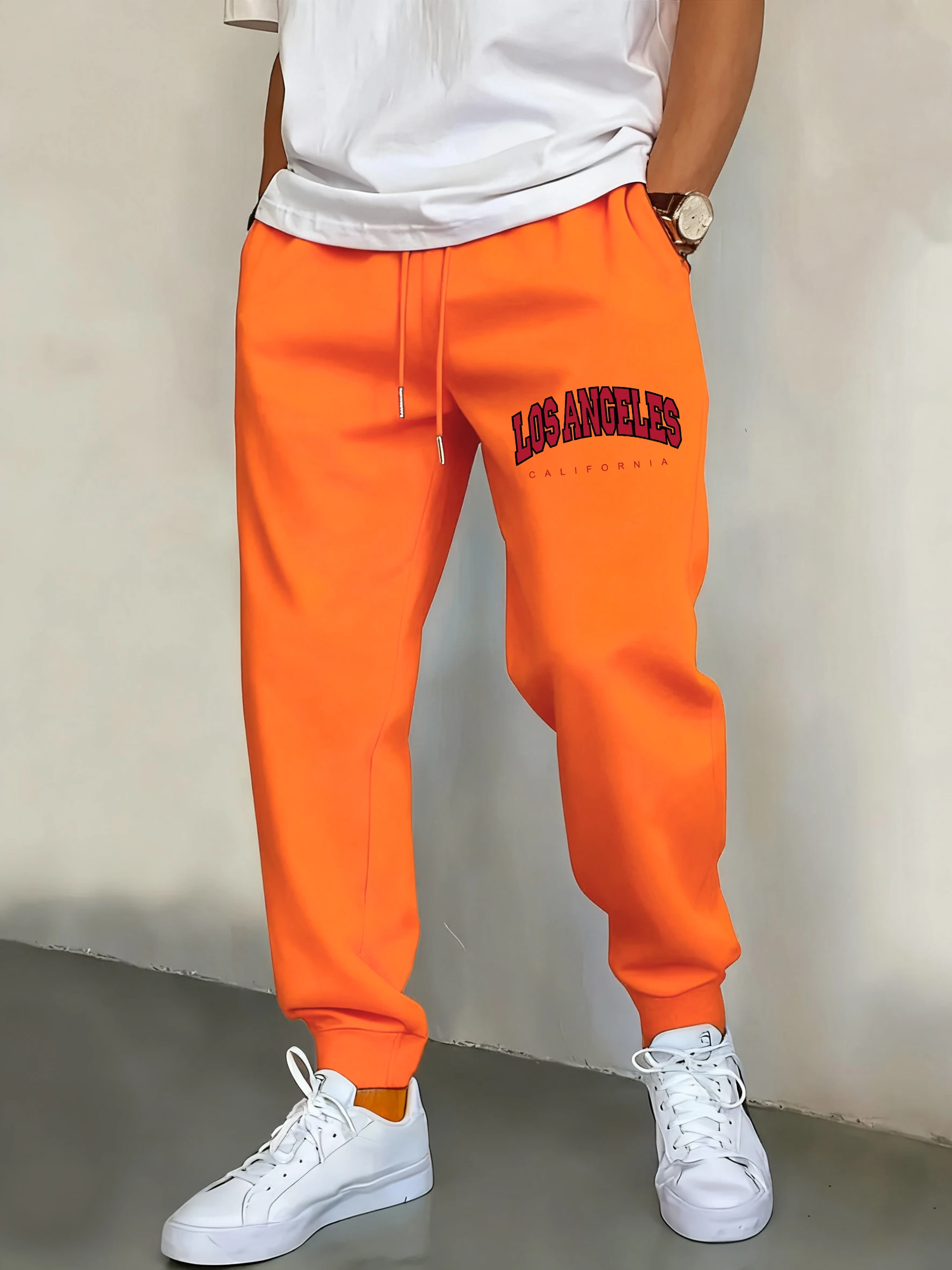 

Curved Artistic Characters Pattern Men'S Casual Basic Pants Fashion Pocket Trousers Vintage Simple Street Unisex Sweatpants