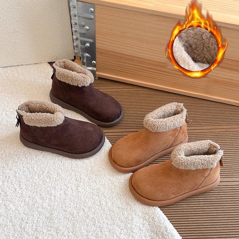 

Children's Snow Boots 2-18 Years Old Camel Padded Thickened Boys Girls Shoes Dark Brown Soft Non-slip Kids Baby Short Boots